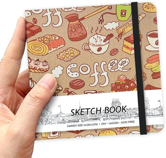 5" x 5" Hardcover Sketch Book,Small Mixed Media Sketch Pad,58 Sheets 150GSM Acid-Free Artist Drawing Paper,Travel Journal Blank Notebook for Adults Painting,Illustration,Art Supplies.Afternoon Tea