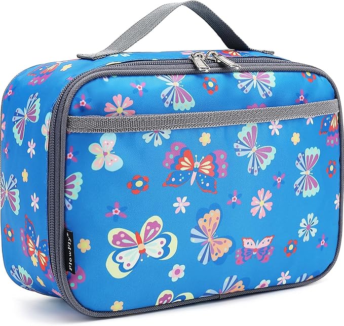 FlowFly Kids Lunch box Insulated Soft Bag Mini Cooler Back to School Thermal Meal Tote Kit for Girls, Boys, Butterfly