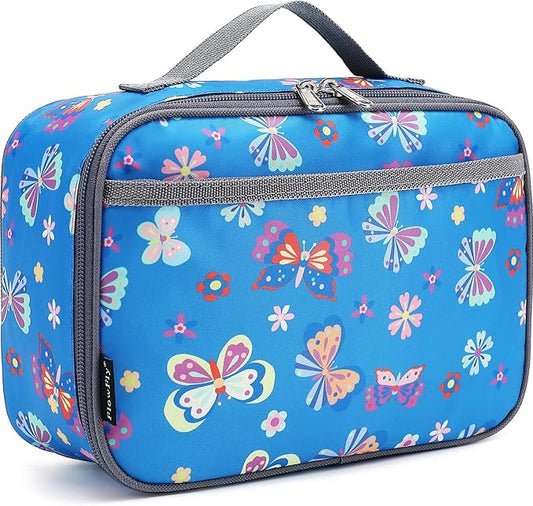 FlowFly Kids Lunch box Insulated Soft Bag Mini Cooler Back to School Thermal Meal Tote Kit for Girls, Boys, Butterfly