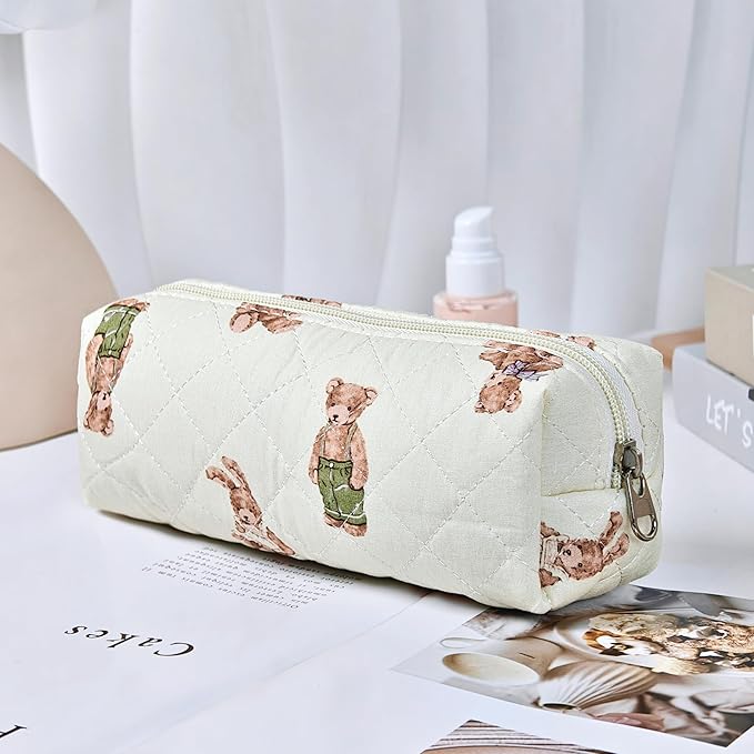 Pencil Pouch Cute Pencil Case Office Storage Bag Holder Box Organizer Aesthetic Bow Flower Pattern Makeup Pouch Cosmetic Bag for Women Girls