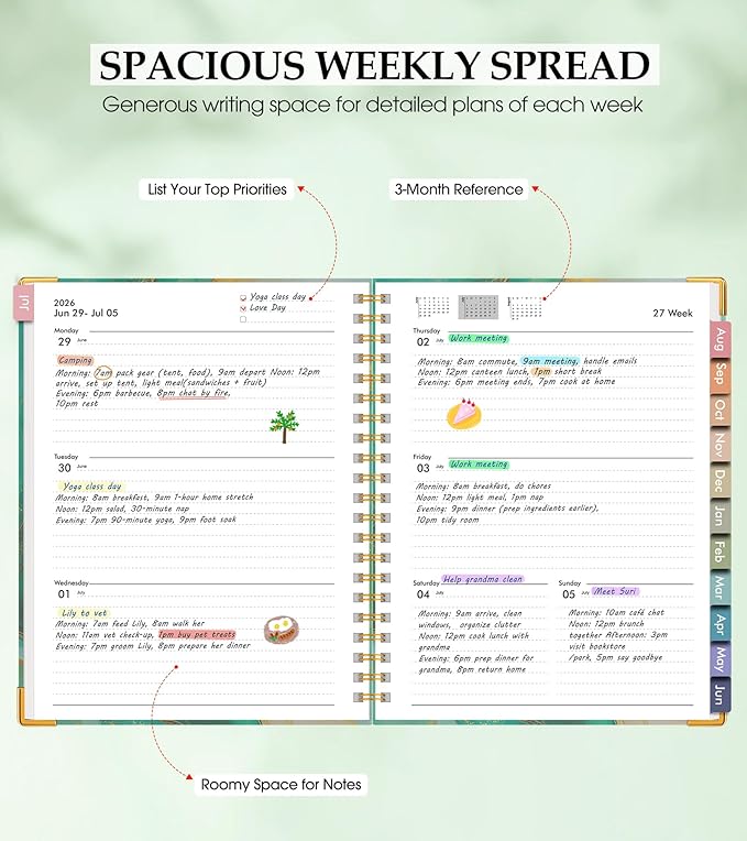Academic Planner 2026-2027, Hardcover Leather Weekly and Monthly Calendar Planner from July 2026 - June 2027, A5 6.1" x 8.2" Daily Agenda with Tabs, College School Organizer for Student Teacher, Slate (Marble)