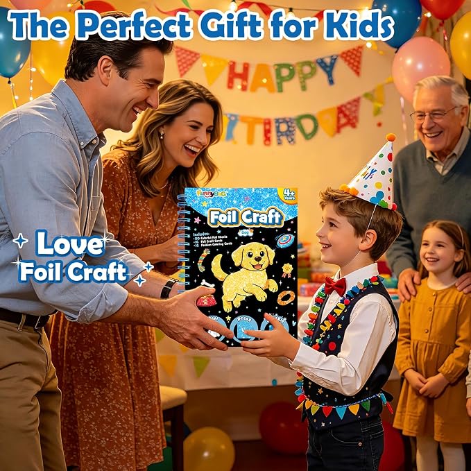 FUNNYB&G Mess-Free Foil Art Craft for Kids Ages 4-10, Kids Birthday Gift
