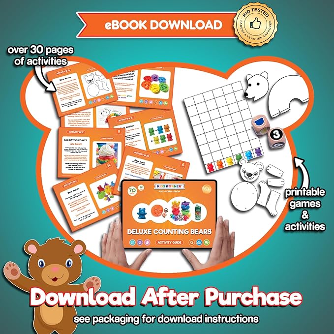 Deluxe Counting & Sorting Bears Game Set - Montessori Fine Motor Learning Jumbo Toys with Stacking Cups, 60 Preschool Math Manipulatives, 2 Toddler Games Dice, Toy Storage & Activities eBook
