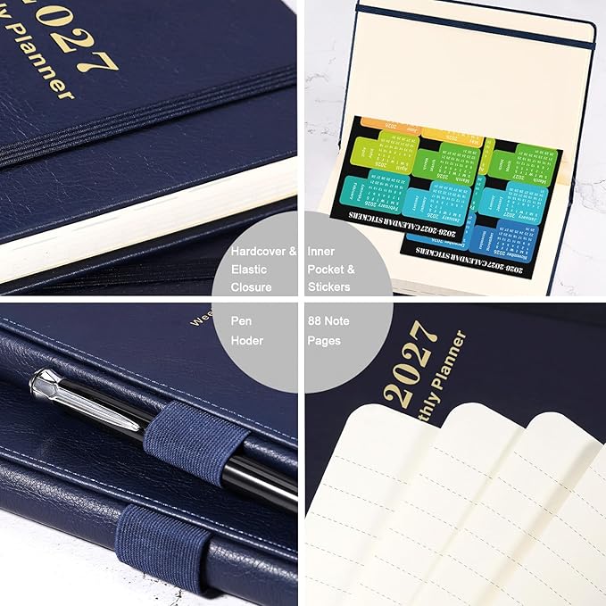 Planner 2026-2027 - 2026-2027 Planner, JULY 2026 - JUNE 2027, Weekly and Monthly with Stickers, 5.7" X 8.2", 2026-2027 Calendar Planner, Pen Holder, Inner Pocket, 44 Notes Pages - Blue