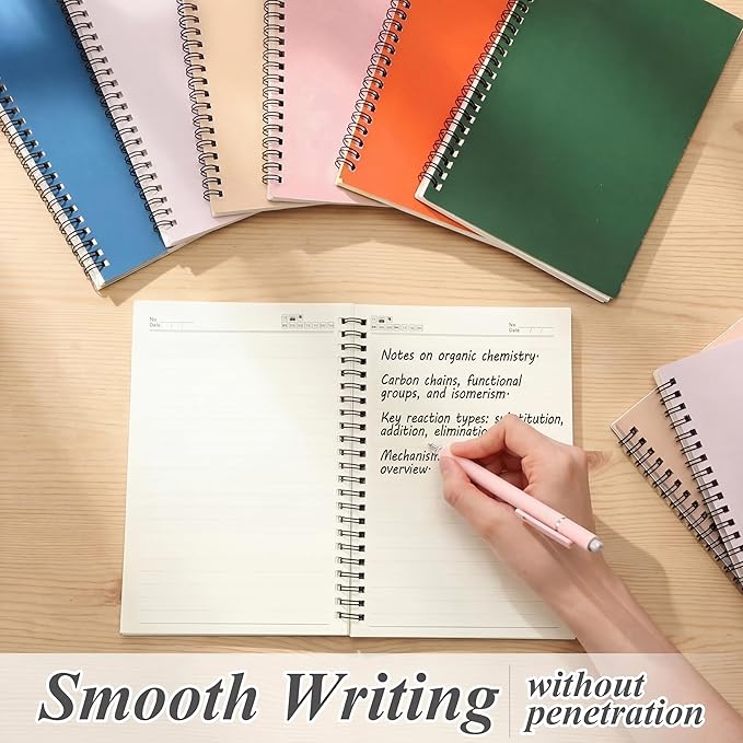 Leelosp 12 Pcs Small Spiral Notebook Lined Spiral Journal College Ruled Notebook Wire Bound Kraft Cover, 120 Pages for Work (Light Colored,5.5 x 8.3 Inch)