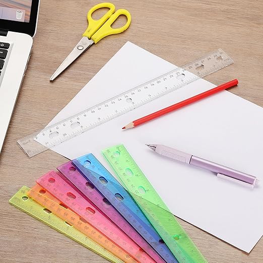 HARFINGTON 20pcs Plastic Rulers 12" (30cm) Clear Straight Ruler Measuring Tool Inches and Centimeters with Hole for Home Office Classrooms Drafting, Clear Green