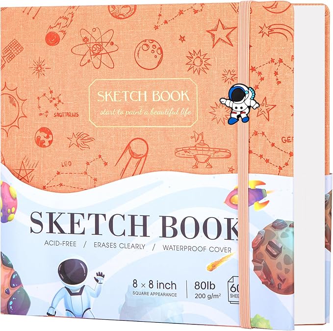 FLYING EAGLE Sketch Book for Kids 8"X 8" Small Hardcover Sketchbook for Drawing 120GSM Thick Paper, Square Art Drawing Paper 120 Pages Sketch Pad for Girls Teens,Gift Boxed, Orange