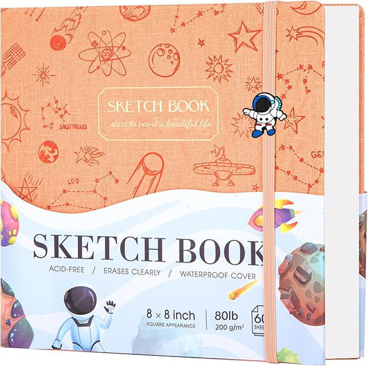 FLYING EAGLE Sketch Book for Kids 8"X 8" Small Hardcover Sketchbook for Drawing 120GSM Thick Paper, Square Art Drawing Paper 120 Pages Sketch Pad for Girls Teens,Gift Boxed, Orange