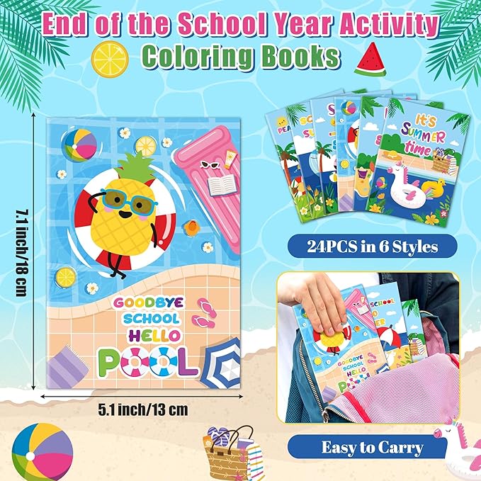 JAPBOR Summer Activity Coloring Books - Mini End of the School Year Activities Color Book Bulk for Kids Party Favors, Hawaii Beach Pool Small DIY Colouring Pages for Gifts Class Draw Painting Games
