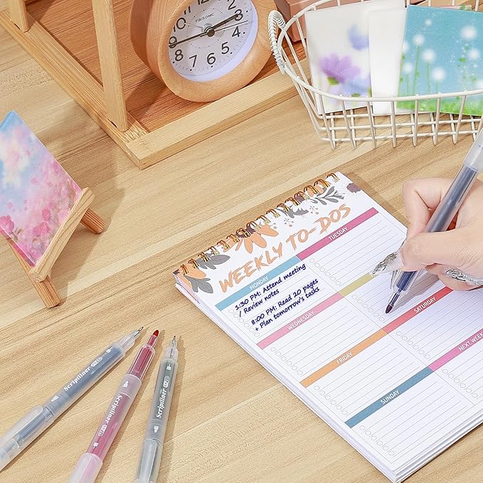 BAYTORY 200 Sheets Transparent Sticky Notes, 6Pcs Double-Ended Colored Marker Pen, 3 x 3 Glitter Clear Sticky Notes, Waterproof Self-Stick Note, Easy to Post for Note Taking (Flower)
