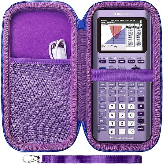 Case for Texas Instruments TI-84 Plus CE/TI-84 Evo/TI 84 Plus/TI-Nspire CX II CAS/TI-Nspire CX II Graphing Calculator, Mesh Pocket for Charging Cables, Pens and Rule(Purple)