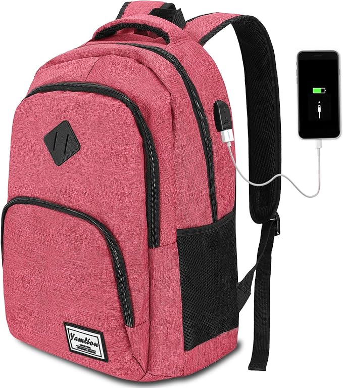 YAMTION Backpack for Women,School Backpack for Teen Girls College Backpack with USB Charging Port,Pink