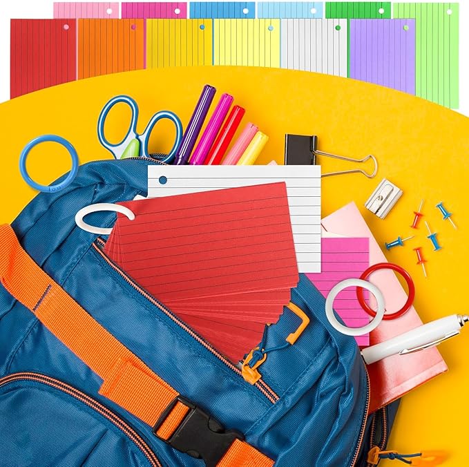 Tecmisse 1200 PCS Colorful Index Cards with Rings, Colored Flash Cards with Rings, 3 x 5 Inch Ruled Note Cards Flashcards Study Cards Notecards for Learning and office Supplies, 12 Colors