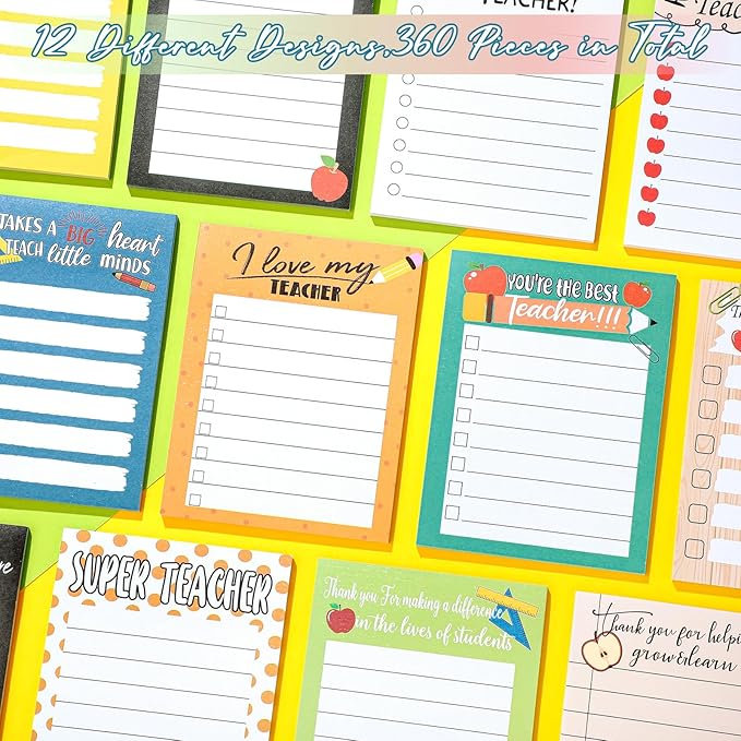 Pajean 12 Pcs End of Year Teacher Gifts Teacher Appreciation Notepad Gift Sets Lined Notepads to Do List Memo Notepads for Graduation Present Colored Cute Sticky Paper Notes Supplies(Cute Style)
