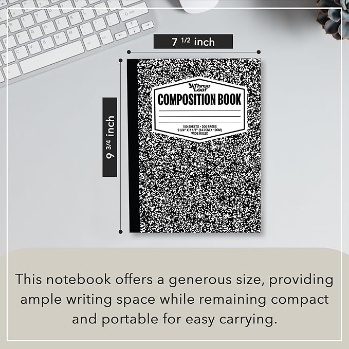 three leaf 100 Sheets Wide Ruled 9-3/4" X 7-1/2" Composition Notebook, 1920 Ct. (40 Cases X 48 Notebook) Writing Journal Notebook, Home School Supplies For College Students.
