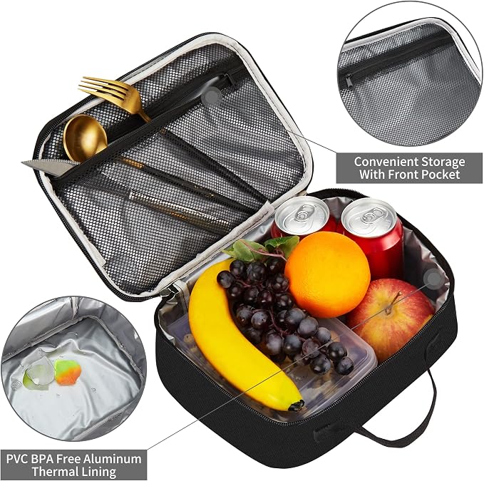 rickyh style Lunch Box with Padded Liner, Spacious Insulated Lunch Bag Durable Thermal Lunch Cooler Pack with Strap for Boys Girls Adults School Sports Beach Picnic Work Camp,2 Pocket (LBhei)