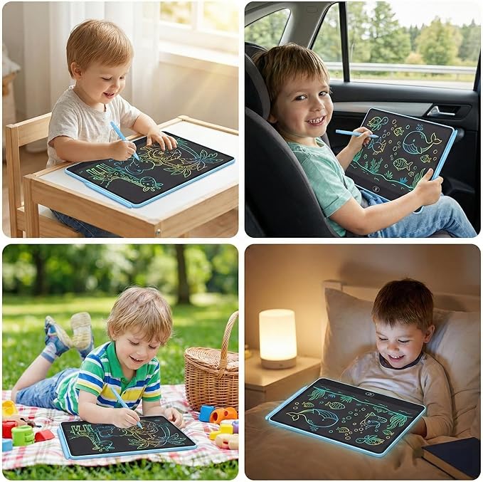16 Inch LCD Writing Tablet for Kids 2 Pack, Large Drawing Board Doodle Pad, Colorful Screen Erasable Sketch Tablet, Travel Toys and Reusable Learning Gift for Boys Girls (Blue)