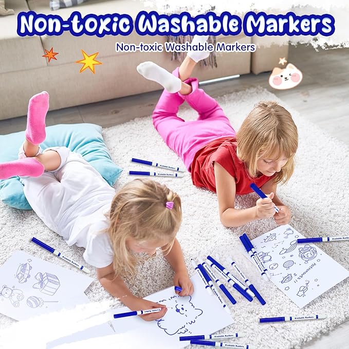 Fullhawl 18 Pcs Line Washable Markers Bulk Blue Fine Tip Markers Set Coloring Thin Tip Drawing Washable Pen for Kids Art School Classroom Back to School Gender Reveal Party Supplies, Ages 6+
