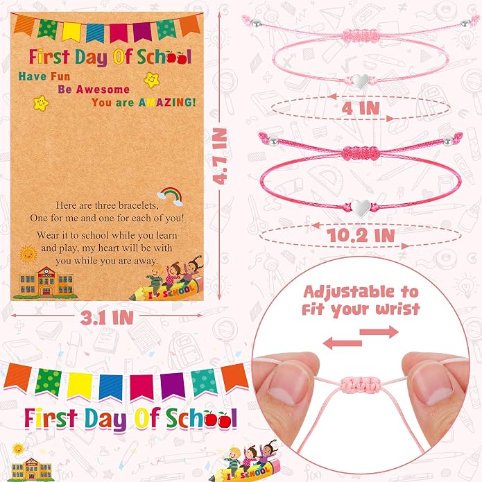 EOBOH First Day of School Bracelet Mommy and Me, Prek Matching Wish Bracelets Set, Adjustable Bracelet for Boys Girls Gifts Stuff Bulk
