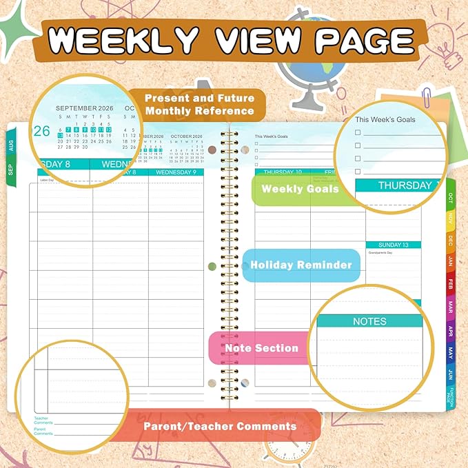 Student Planner 2026-2027 - Academic Planner 2026-2027, Aug. 2025 - Jun. 2026, 8.5'' x 11'', School Planners with Stickers, Week's Goals, Tabs and 3-Hole Punched, Good For Academic Year