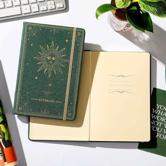 Artfan Ruled Notebook/Journal – Premium Thick Paper Faux Leather Classic Writing Notebook with Pocket + Page Dividers Gifts, Banded, Large, 144 Pages, Hard Cover, Lined (5.8 x 8.4) - Dark Green