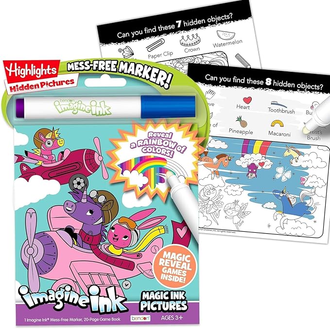 Highlights 20 Page Imagine Ink Coloring Book - Animals Highlights Imagine Ink Coloring Book with Mess-Free Marker for Kids, Boys, Girls
