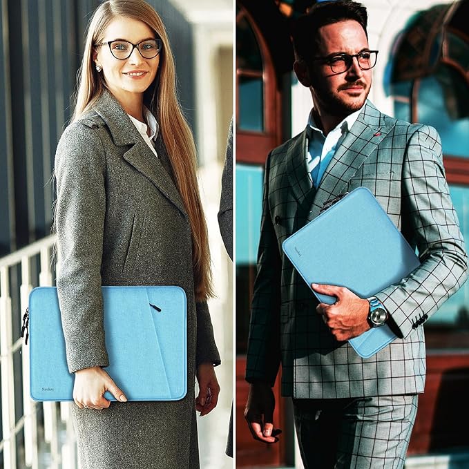15.6 inch Laptop Case, Shockproof Protective Computer Sleeve Cover with Accessories Pocket, Water Resistant Traveling Carrying Laptop Bag Compatible for MacBook Dell HP Acer Lenovo, Light Blue