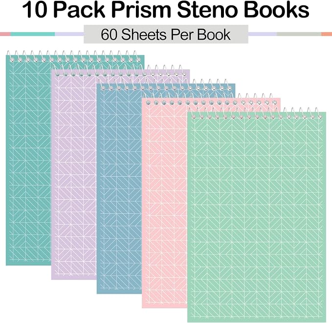 Lincia Top Spiral Steno Pads 6'' x 9'' Gregg Rule Inner Paper Steno Books Notebook Writing Pad for Note Taking in Office, University, College, Work(Mix Color,10 Pcs)