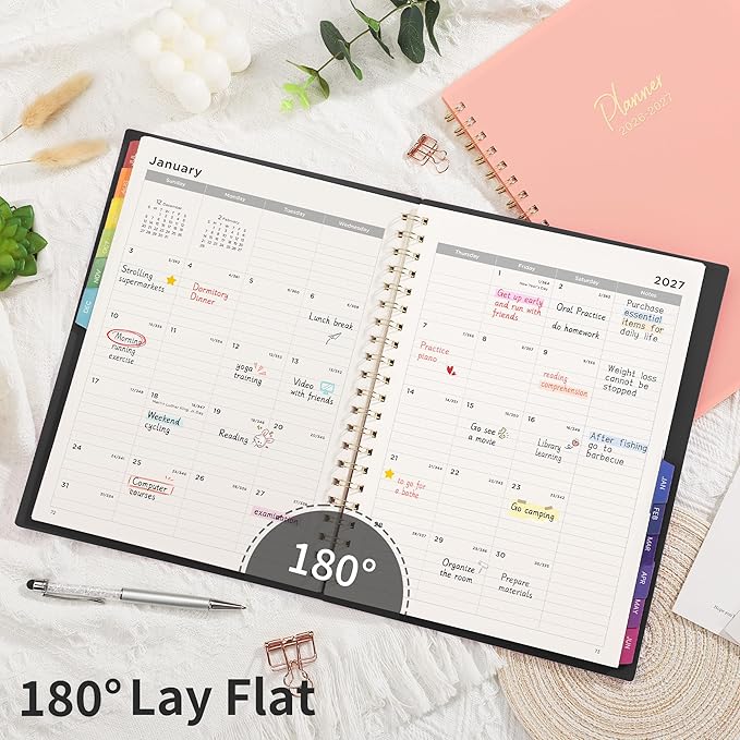 EMSHOI 2026-2027 Appointment Book, A4 15-Minute Hourly Planner, July 2026 - June 2027, Academic Planner Weekly and Monthly, 100GSM Thick Paper, Flexible Cover, Note Pages, Colorful Tabs, Black