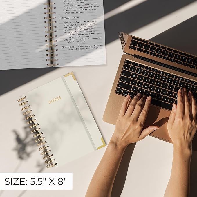 Aesthetic Thick Spiral Notebook Journal For Women in A5 Format - Modern Linen Hardcover College Ruled Note Book With 220 Lined Pages - Perfect For Writing And Staying Organized at Work or Schoo