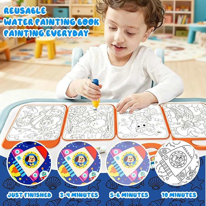 Usmfuie Water Coloring Book for Toddlers 1-3 - Mess Free Reusable Magic Reveal Montessori Painting Book with Water Pen - No Mess Paint with Water Activity for Kids Ages 2-4