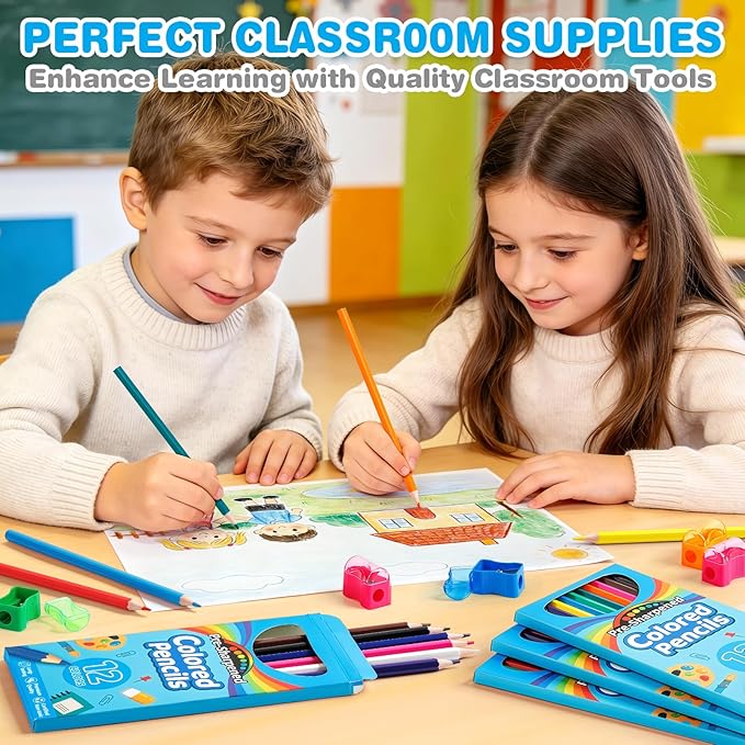 V-Opitos 168 Count Colored Pencils for Kids, 14 Pack Bulk Colored Pencils in 12 Colors with Sharpener, Pre-sharpened Coloring Pencils, Ideal School Supplies & Classroom Prizes, Kids Party Favor