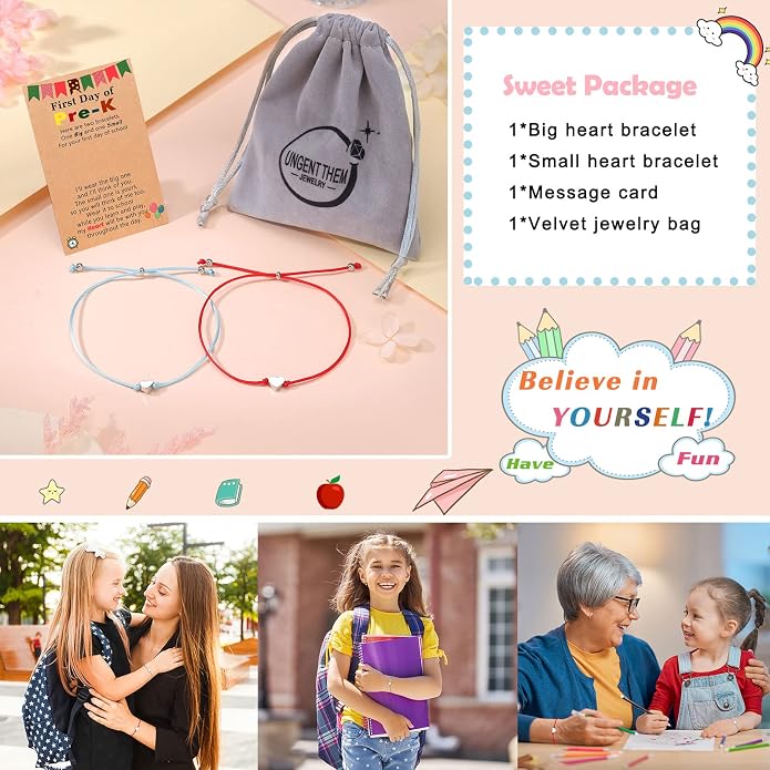 UNGENT THEM Big & Small Heart Bracelets Back to School Gifts for Girls
