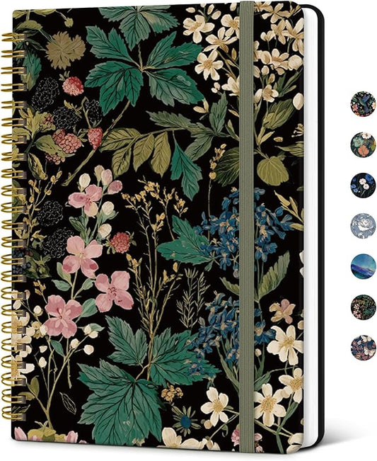 Taja Lined Spiral Journal Notebook for Women, A5 Cute College Ruled Hardcover Notebook for Work & Note Taking, Pretty Journal for Writing, 140 Pages, Forest Botanica