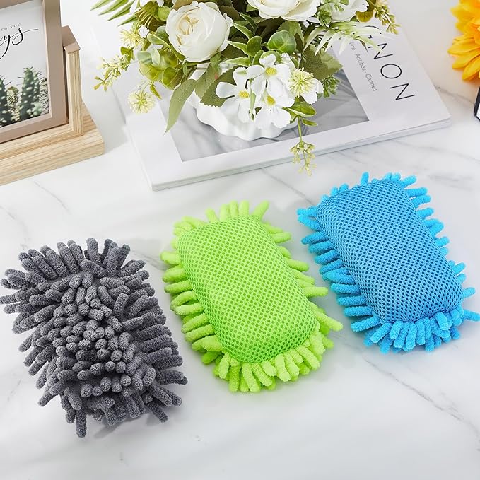 Zonon 4 Pieces Dry Erase Eraser Microfiber Shag Washable Whiteboard Eraser for Markers, Chalk, Home and Office (Blue,Green,Gray)