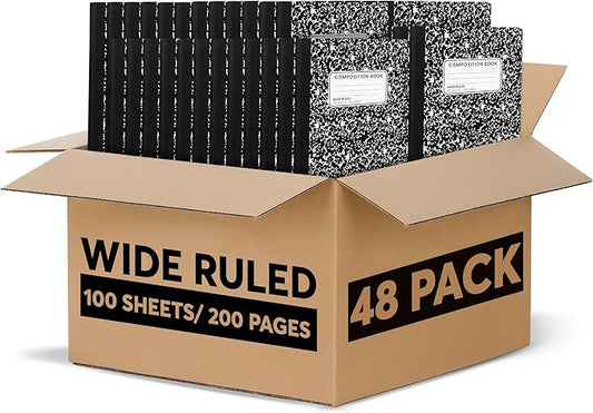 Composition Notebooks, Wide Ruled Paper Writing Journals, Marble Cover Composition Books, 100 Sheets, School Notebooks, School Supply Bulk, Student Notebooks Bulk School & Office Supplies - 48 Pack