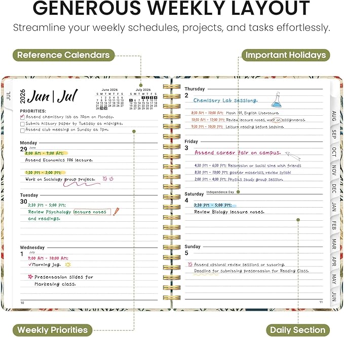Planner 2026-2027, Academic Year Weekly and Monthly Calender Planner, from Jul 2026 - Jun 2027, Spiral Bound School Planning Book, Perfect for Teacher, Student, Women & Men, A5 (6.3" x 8.5"), Herbs