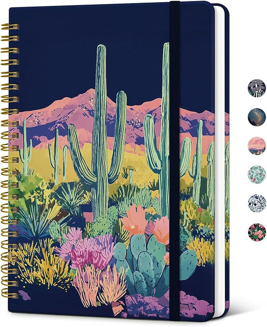 Taja Lined Spiral Journal Notebook for Women, Pretty College Ruled Notebook for Work & Note Taking, A5 Hardcover Journal for Writing, Cute Aesthetic 140 Pages, Cactus Mirage