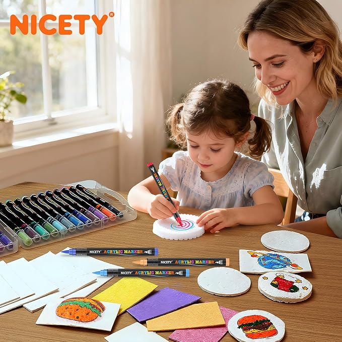 NICETY Magic Foam Texture Painting Kit, 56 Pack 3D Art Set with 24 Acrylic Paint Markers, 28 Puffy Texture Paper, 2 Water Brush Pens, Transparent Storage Box – Aqua Puffs Effect Magic Paint Set