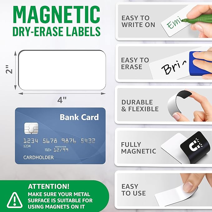 100 Pack Dry Erase Magnetic Labels 2x4 in - Magnetic Name Tags for Classroom Lockers School Bus - Classroom Magnets for Names - Magnet Labels for Whiteboard Magnet Names Plates for Classrooms Blanked