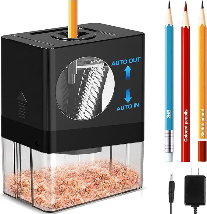 AFMAT Fully Automatic Electric Pencil Sharpener, Small Colored Pencil Sharpener, Hands Free Pencil Sharpeners for 8mm Pencils, Good for Artists, Kids Friendly, Battery Operated PSA8