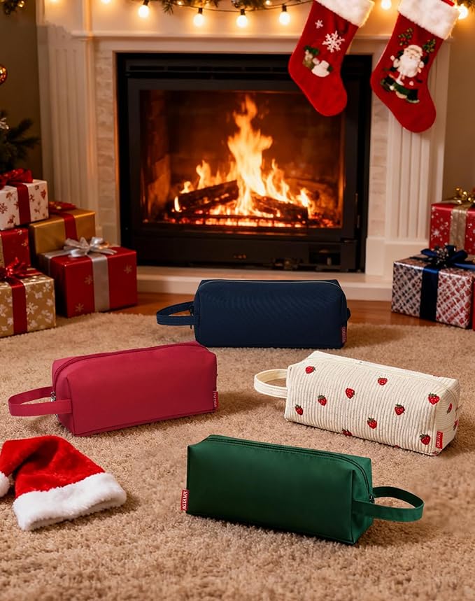 Fmeida Pencil Case Pouch - Water Resistant Pencil Pouch Portable Pencil Bag Simple Office Stationery Pouch with Handle Christmas Gifts - Red