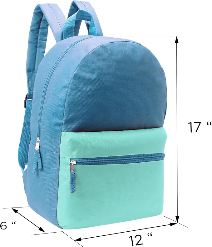Moda West 17 Inch Bulk Backpacks with 34 Piece School Supply Kit - Case of 12 Wholesale Backpacks in Assorted Colors 6 Boy 6 Girl