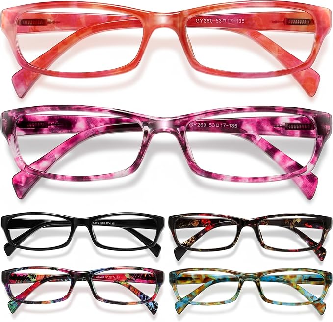 Gaoye Reading Glasses for Women, 6 pack Fashion Readers for Women Men Spring Hinge Eye Glasses, Blue Light Reading Glasses