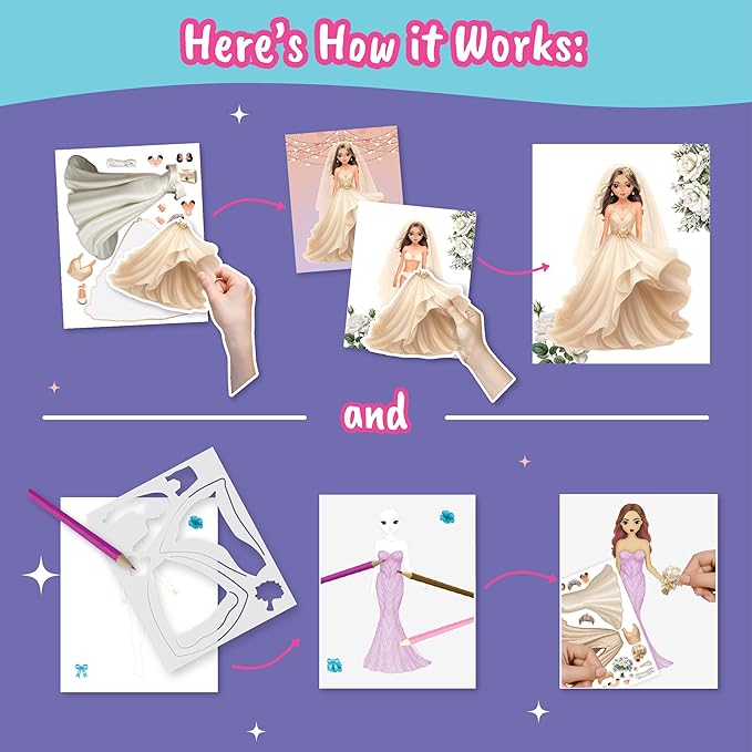 BSCOOL Wedding Sticker Dress Up, Coloring Book with Dress Design Activities.Fashion Design Sketchbook for Kids 5 and up. Little Designer Creativity Book. Christmas Gift for Girls