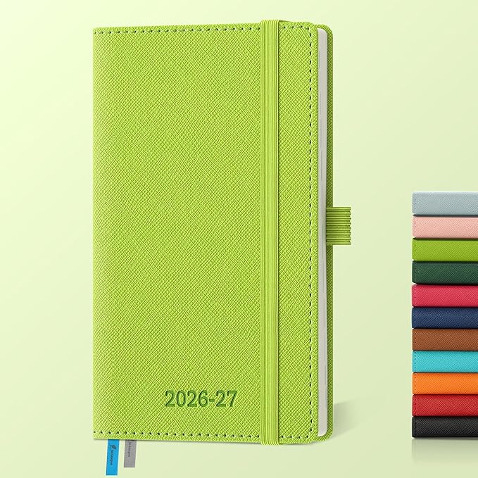 Weekly Monthly 2026-2027 Planner (July 26-Dec 27),6.5"x3.75",18 Months Agenda Plan with Month Tabs & Pocket,Expenses/Note Pages, Academic Calendar with Vegan Leather Cover,Wasabi Green