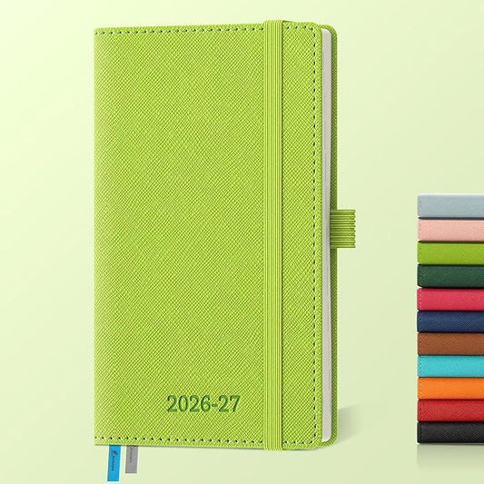 Weekly Monthly 2026-2027 Planner (July 26-Dec 27),6.5"x3.75",18 Months Agenda Plan with Month Tabs & Pocket,Expenses/Note Pages, Academic Calendar with Vegan Leather Cover,Wasabi Green