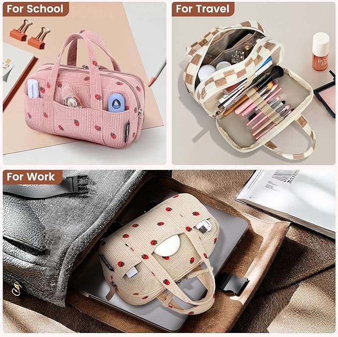 Large Pencil Case Pouch, Extra Big Pencil Bags with Zipper, Cute Corduroy Pencil Pouch with 5 Compartments, Pen Bag Wide Opening, Pencil Pouch Organizer, Pencil Box for Teen Girls Adults