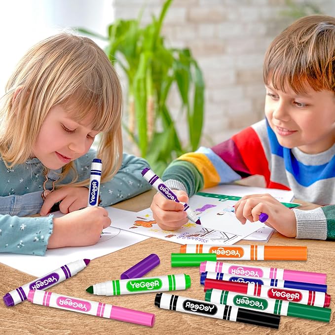 YEGEER Washable Markers Bulk, 10 Assorted Colors, 240 Count Washable Markers for Kids, School and Teacher Classroom Supplies, Coloring Marker for Ages 3+ Year Old Boys Girls