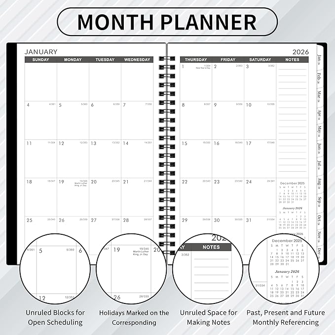 2026-2030 Monthly Planner/Calendar - Jul. 2026 - Dec. 2030, Monthly Planner, 5 Year, 6.2" x 8.3", Multi Year Calendar 2026-2030 with Twin-Wire Binding, Tabs, Storage Pocket - Black